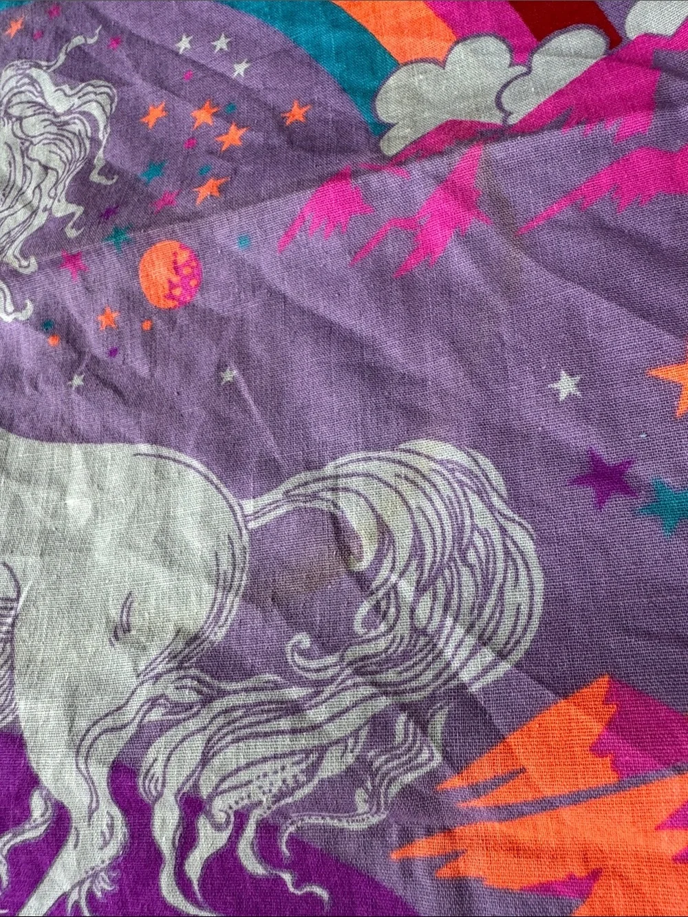 Woolworths vintage 1970’s-80’s cotton blend unicorn rainbow bandanna scarf NWT